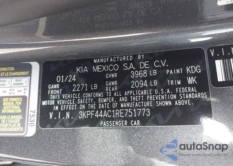 2024 Kia Forte Gt из США, поврежденный, VIN 3KPF44AC1RE751773